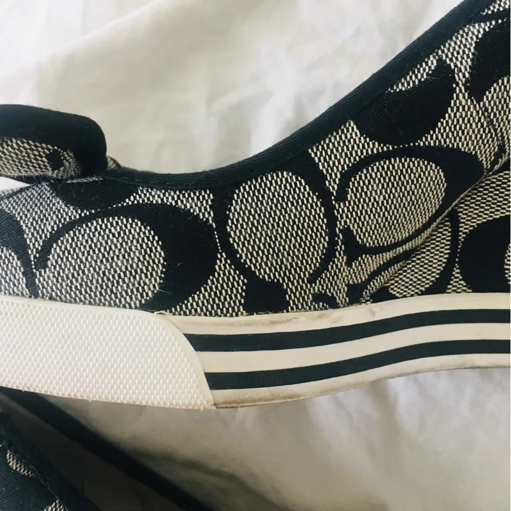 COACH Wedge Heels Sweetie Canvas Signature Emblem Bows Size 6.5M - Picture 10 of 16